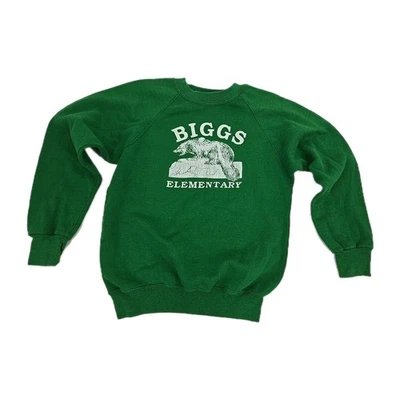 VTG bassett walker sweatshirt, 80s Green Biggs Elementary School Kids Raglan MD - Image 1 of 4