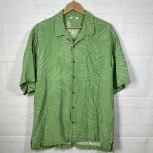 Camicia Tommy Bahama floreale hawaiana 100% seta uomo XL verde con bottoni camp palms - Foto 1 di 13