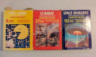 Atari 2600 CIB Game Lot W/ Boxes & Manuals: Pac-Man, Space Invaders, Combat - Image 1 of 4