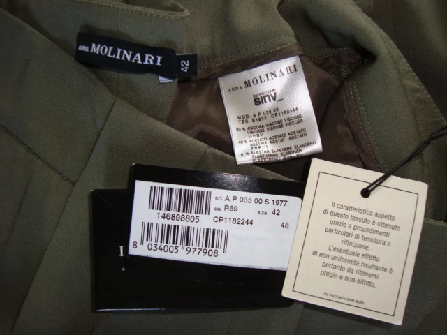 NUEVO CON ETIQUETAS ANNA MOLINARI Hecho en Italia Pantalón Plisado Pierna Acampanada Etiqueta Talla 42 Foto 1 de 4