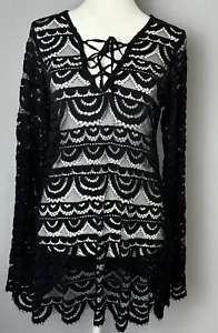 PilyQ Noah schwarz gehäkelt Spitze Abdeckung Tunika Top XS Boho Chic - Bild 1 von 11
