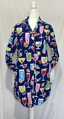 Nick & Nora SMALL Flannel Sleep Shirt CHRISTMAS COCKTAILS PARTY Pajamas Gown - Imagem 1 de 4