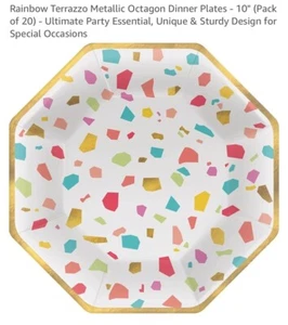 Rainbow Terrazzo Metallic Octagon Dinner Plates - 10in 2 Packs Of Eight =16 - Picture 1 of 4