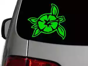 Meeresschildkröte und Blume 4""x4,5"" hellgrün Vinyl Aufkleber Auto Fenster Wandaufkleber - Bild 1 von 2