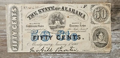 United States 1863   50 cent Civil War note from the state of Alabama - Image 1 of 2
