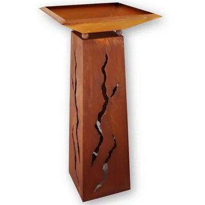 Rostsäule mit Pflanzschale Vintage Gartendeko Blumensäule mit Rissmotiv 1m Hoch - Bild 1 von 4