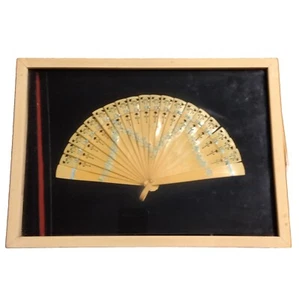 Antique 1913, Celluloid Bride Hand Fan, Pierced, Hand Painted, Encased In Frame - Picture 1 of 6