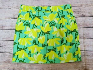 J CREW PRINTED BASKETWEAVE MINI BRIGHT YELLOW MINT FLOWERS COTTON SZ 8 SKIRT  - Picture 1 of 9