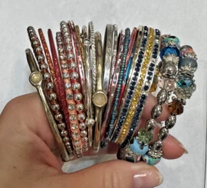 Stackable Chunky Gold Silver tone Rhinestones Beads Bangle Vintage Bracelet Lot - Picture 1 of 4