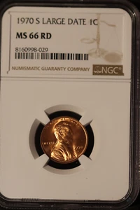 1970 S LARGE DATE LINCOLN MEMORIAL CENT NGC MS66 RD - Picture 1 of 6