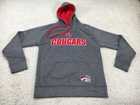 Houston Cougars Sweatshirt Mens Small Gray Champion Hoodie Embroidered Logo Cover