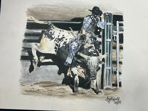 Beautiful 11x14 Bull Rider Print, Bucking Bull, Rodeo, Bull Riding - Picture 1 of 1