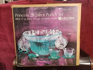 Indiana Glass Clear Princess Harvest Grape 26 piece Punch Bowl & Cup Set - Picture 1 of 8