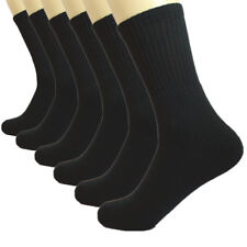 6 Pairs Mens Black Solid Sports Athletic Work Crew Long Cotton Socks Size 10-13