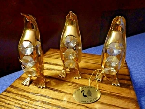SET OF 3 MASCOT USA 24K GOLD PLATED PENGUIN FIGURINES WITH AUSTRIAN CRYSTALS - Picture 1 of 9