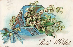 Best Wishes-Milford & Shirley Maine-Flowers in Relief-Vintage c1909 Postcard E11 - Imagen 1 de 3