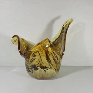 Murano Tulip Vase Bowl White Cristal Art Glass Amber Marbled Flower Italy #2 - Picture 1 of 7