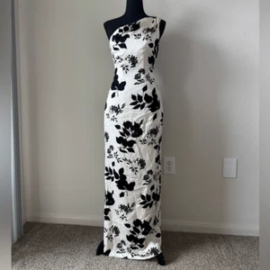 Carmen Marc Valvo 100 % Seide One-Shoulder-Maxikleid Blumenmuster Damengröße 8 formell - Bild 1 von 9