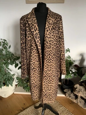 Zara Leopard Print Faux Suede Jacket Duster Coat Blazer Coatigan - Large - Image 1 of 4