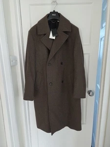 Men's M&S Autograph Brown Wool Rich Overcoat Size L NWT - Picture 1 of 10