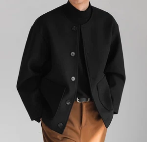 New Men's Jackets Autumn Casual Long Sleeved Coats Fashion Woolen Outerwear Gift - Picture 1 of 19
