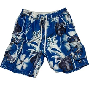 No Boundaries Blue Swim Trunks Men's XL 40/42 Tropical Mesh Lining Pockets Lasso - Picture 1 of 6