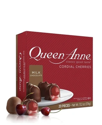 Caramelo de cerezas cordiales cubiertas de chocolate con leche Queen Anne - 20 piezas - 13,2 oz/374 g Foto 1 de 4