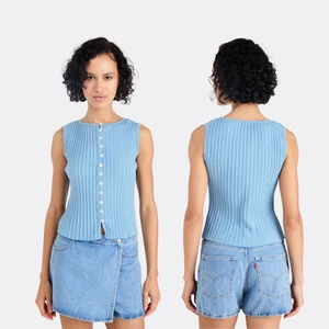 Free People Tilly Ribbed Button Front Top Blue M NWT Defect Last Button - Picture 1 of 7