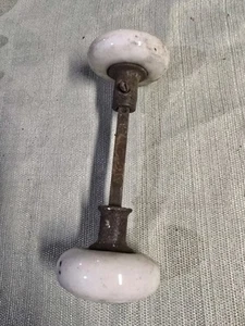 Vintage White Porcelain Door Knobs with Spindle , 2.25" Diameter Rusty! - Picture 1 of 1