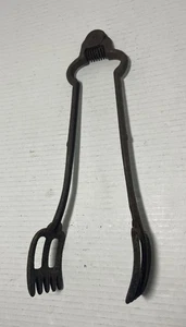 ANTIQUE SPRING OPERATED CAST IRON COAL TONGS 14” - Picture 1 of 2