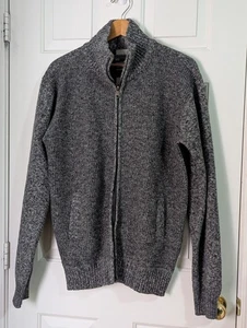 Flanell gefütterte Waffel Strick Pullover Jacke Herren Large Dark Gary durchgehender Reißverschluss Taschen - Bild 1 von 10