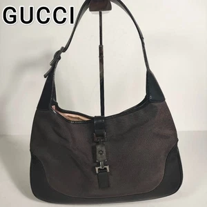 GUCCI Jackie Nylon Leather Shoulder Bag Black Used - Picture 1 of 14