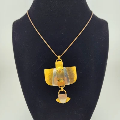 Collar Marjorie Baer SF cobre latón oro tono plata modernista geométrico Y2K Foto 1 de 4