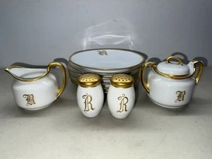 RS Alemania Porcelana China Monograma “R” Borde Dorado 6 Platos, Crema Azúcar, S&P - Imagen 1 de 12