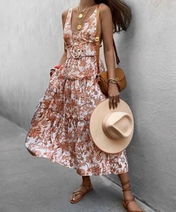⭐️SALE!⭐️ SHONA JOY Carolina Floral Linen Tiered Midi Maxi Dress Size AU 12 US 8 - Picture 1 of 11