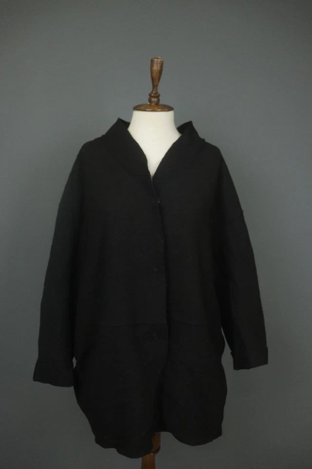 OSKA Black 100% Virgin Wool Classic Long Sleeve Button Front Long Coat Size 1 - Image 1 of 4