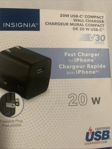 Insignia 20W USB-C Compact Wall Charger Black PD 2.0 - Photo 1 sur 3