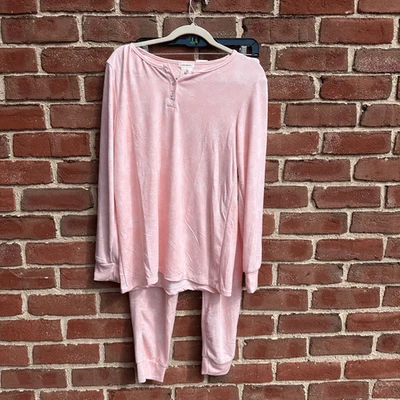 Catherine Malandrino $69 Women's Henley Top Jogger Lounge 2Pc PJ Set Pink 3X NEW - Image 1 of 4