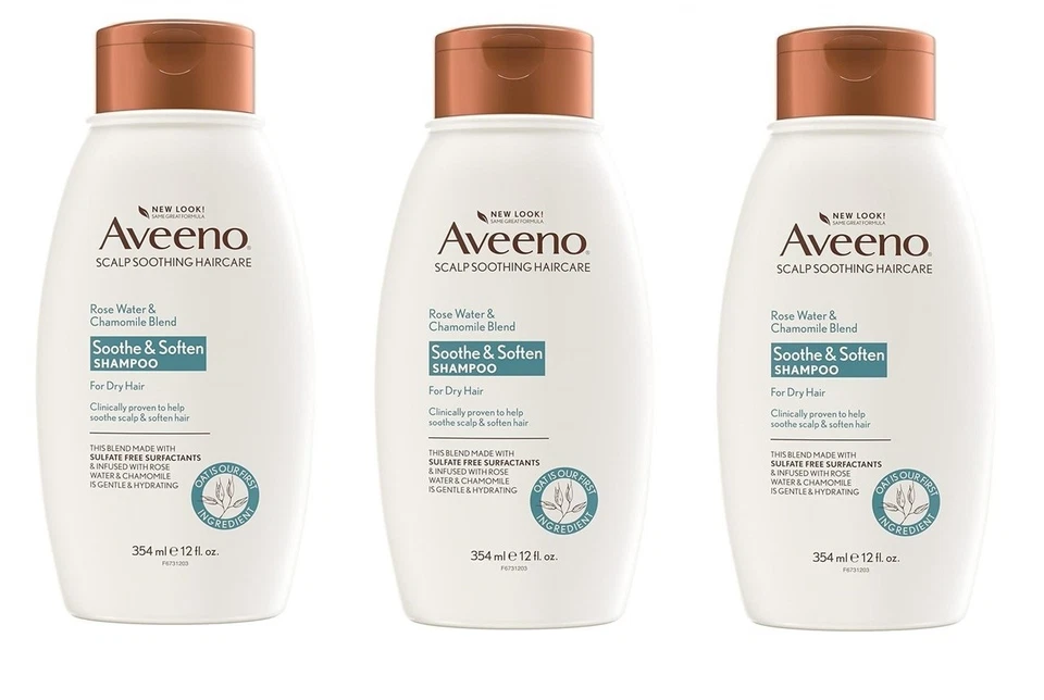 3x Aveeno Rose Water & Chamomile Blend Shampoo 12 Oz EA JL 10683