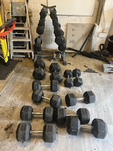 Hex Dumbbells Rubber Encased Cast Iron Home Weights Gym Fitness Sports - Picture 1 of 2