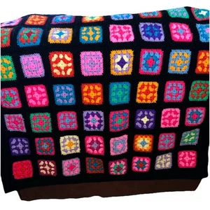 Vintage Black Granny Square Couch Sofa Afghan Blanket Throw “34 X 46" - Picture 1 of 4