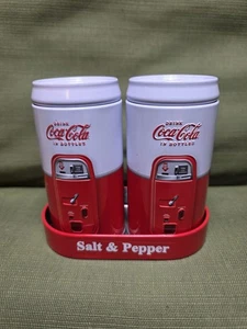 Coca Cola Salt And Pepper Shakers Tins Cans Retro Coke Machine Decor 2016 Soda - Picture 1 of 5
