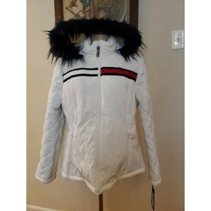 Neu Tommy Hilfiger Damen Kunstfell Mantel Puffer Jacke Weiß XL - Bild 1 von 12