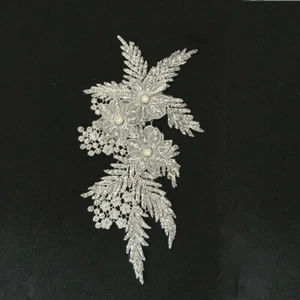 Floral Patch Applique Lace Embroidered Glitter Shiny Rhinestone Sewing Dress - Picture 1 of 6