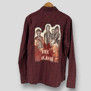 AGE OF WISDOM Mens Red/Black Check Shirt with THE CLASH Patch SIZE M - Picture 1 of 13