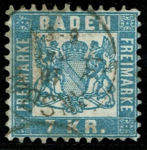 1868 Baden SG43 7k Sky Blue CDS Fine Used Cat. £160.00 - Picture 1 of 1
