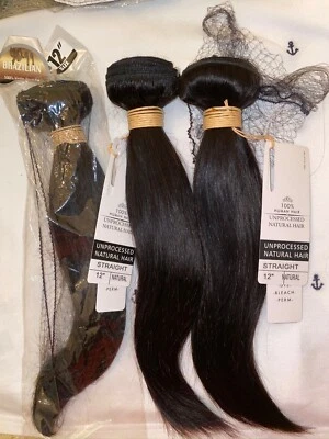 LOTE DE CABELLO LISO VIRGEN 100% HUMANO BRASILEÑO SIN PROCESAR 3 "10,"10”12” Foto 1 de 4