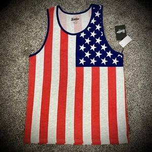 Hombres BANDERA AMERICANA CAMISETA SIN MANGAS Rojo Gris Azul Delantero y Trasero Estrellas Rayas Brooklyn Tela - Imagen 1 de 6