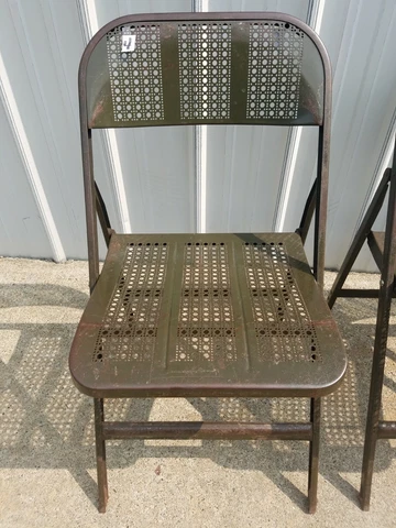 Vintage Lyon Metal Folding Chairs Olive Green - No feet - Great Patina 1940’s Cover