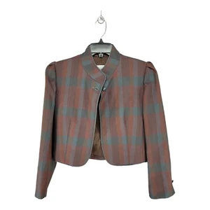 Bagatelle Margaret Godfrey Womens Blazer Lambswool Crop10 Burgundy Plaid Vintage - Picture 1 of 11